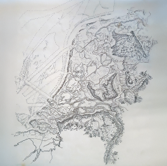 Het handgetekende ontwerp van de kaart.