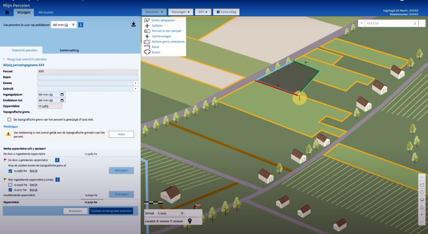 Schermafbeelding RVO-registratiesysteem Mijn Percelen.